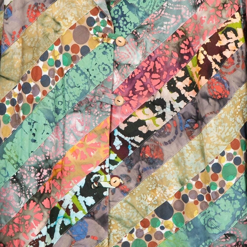 Boho Button Up Shirt Jacket L Diagonal Stripes Tie Dye Art to Wear Toggles Color - Picture 3 of 5
